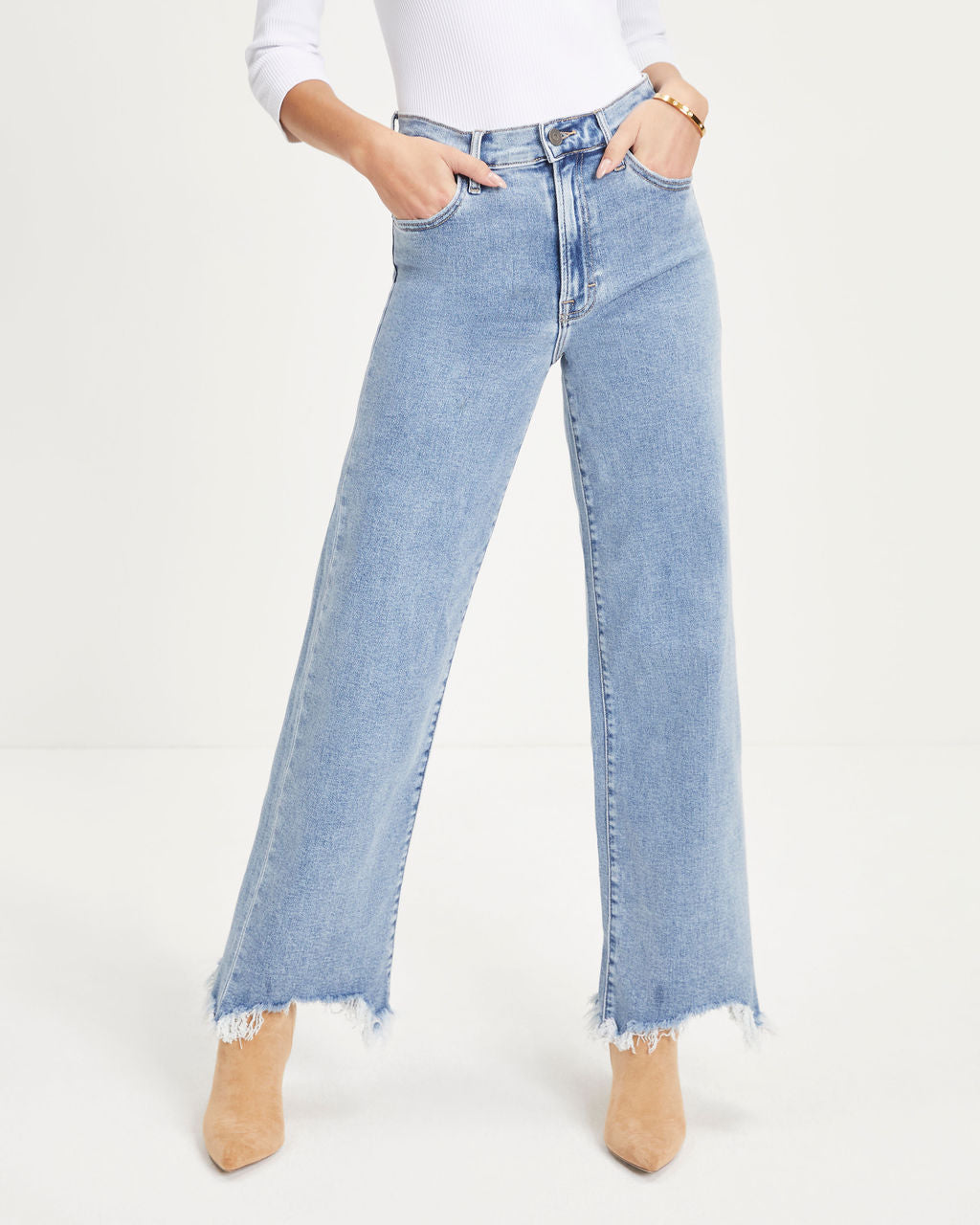 Mandy High Rise Stretch Frayed Wide Leg Jeans