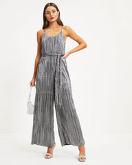 Beyond Infinity Metallic Plisse Jumpsuit - Gunmetal