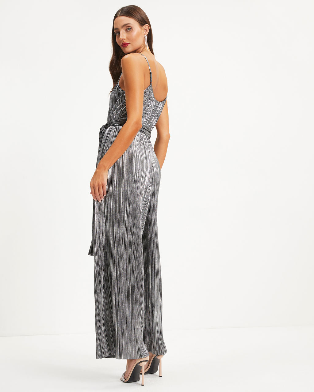 Beyond Infinity Metallic Plisse Jumpsuit - Gunmetal