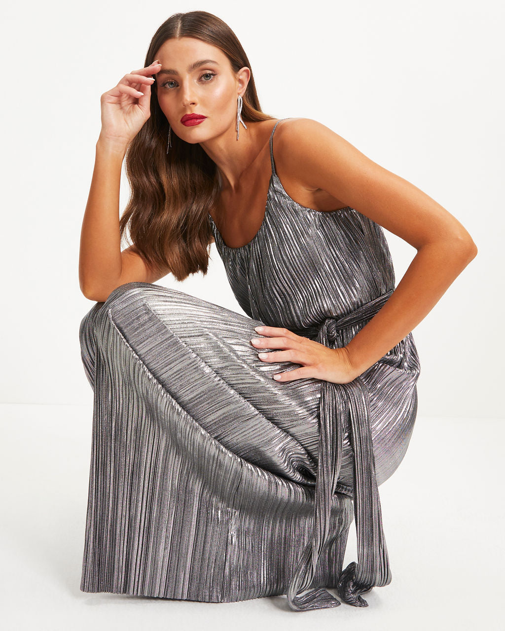 Beyond Infinity Metallic Plisse Jumpsuit - Gunmetal