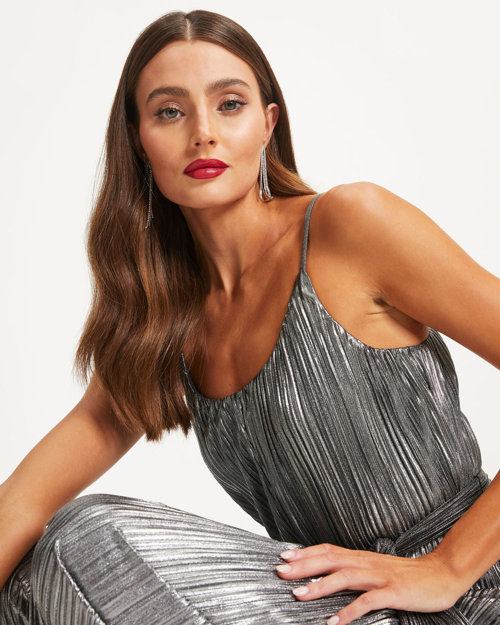 Beyond Infinity Metallic Plisse Jumpsuit - Gunmetal