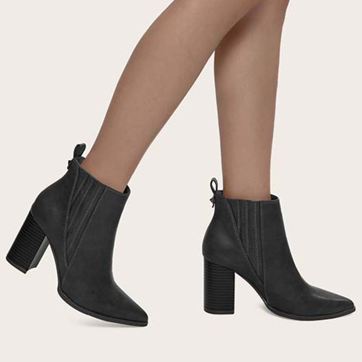 Chunky High Heel Ankle Boots Slip on Dress Booties