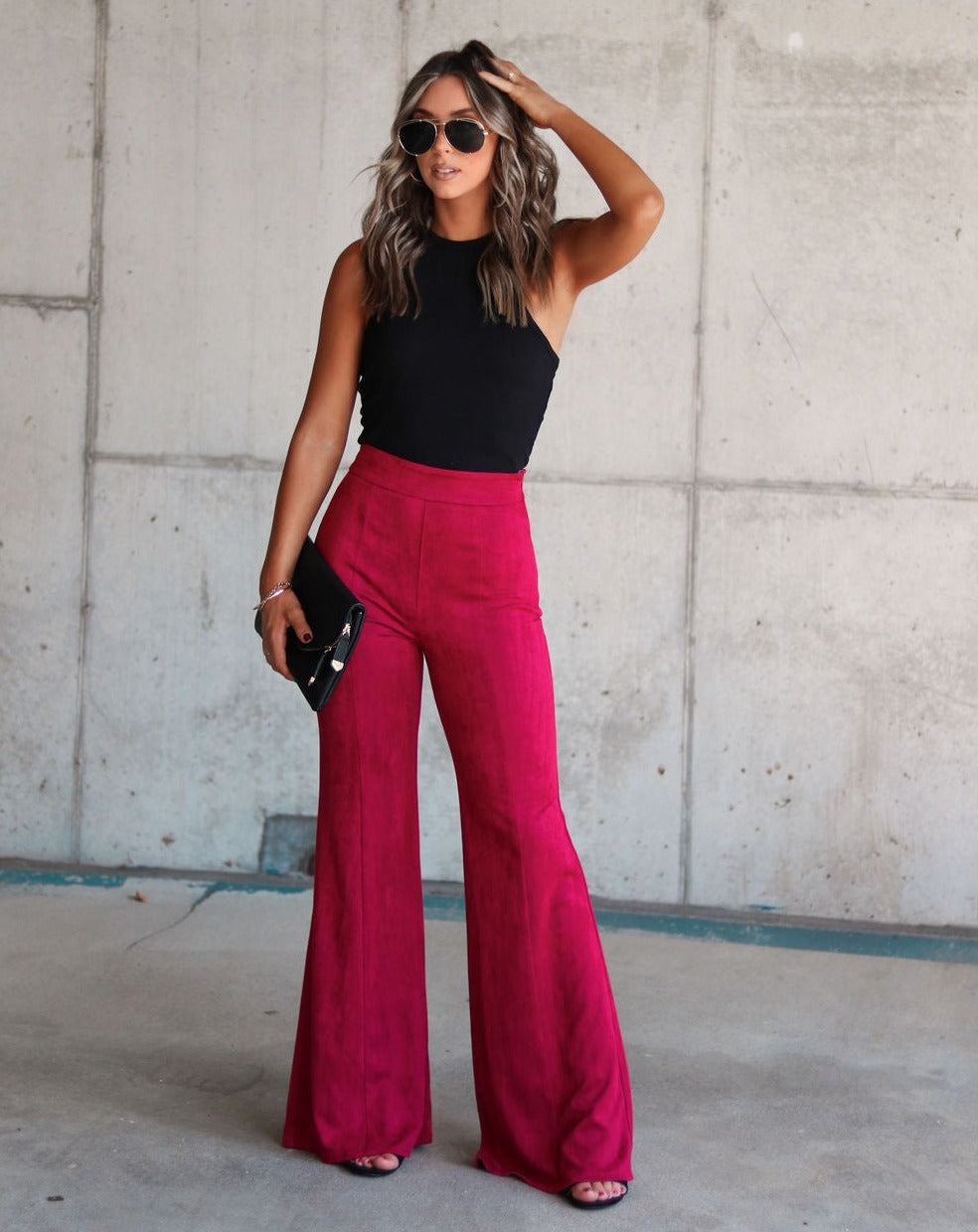 Born With It Faux Suede Wide Leg Pants - Merlot