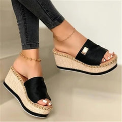 Braided Strap Slingbacks Wedge Heel Slippers