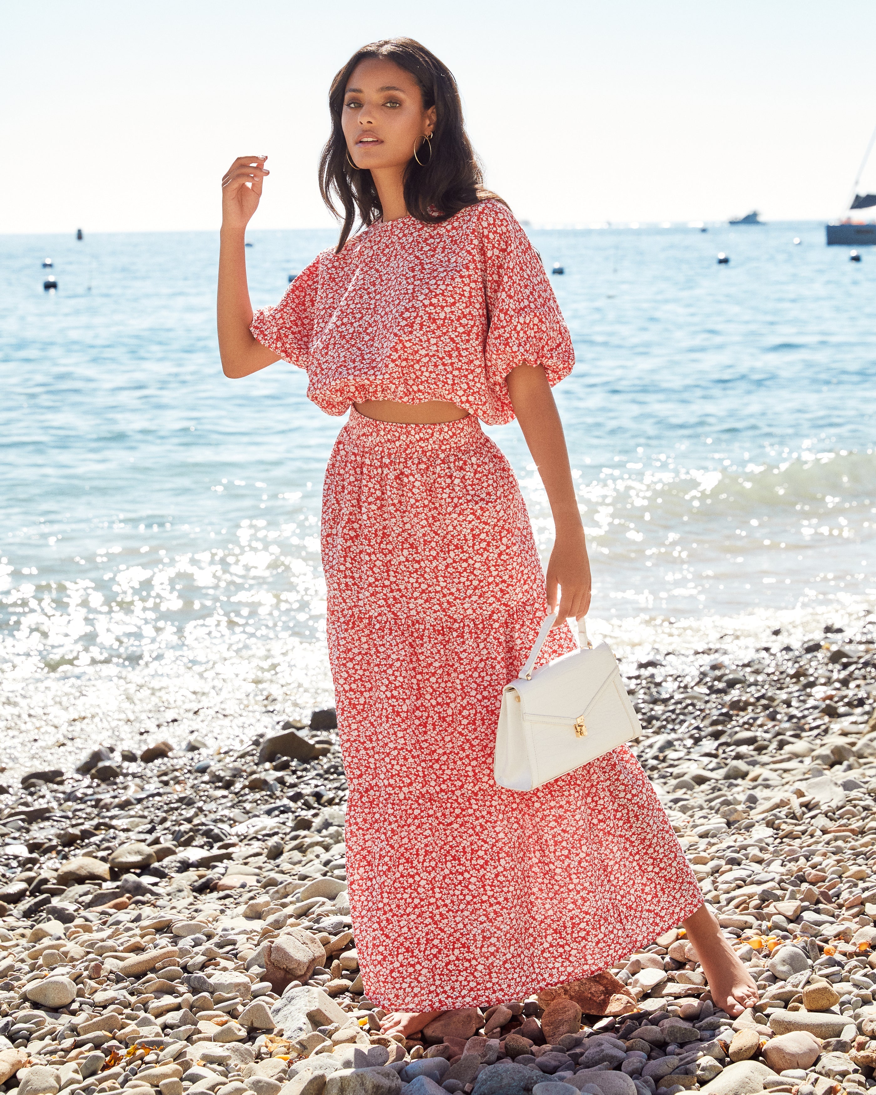 Falda midi floral con bolsillos de algodón Ambiance