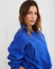 Athletic Cotton Blend Pocketed Half Zip Pullover - Cobalt Blue