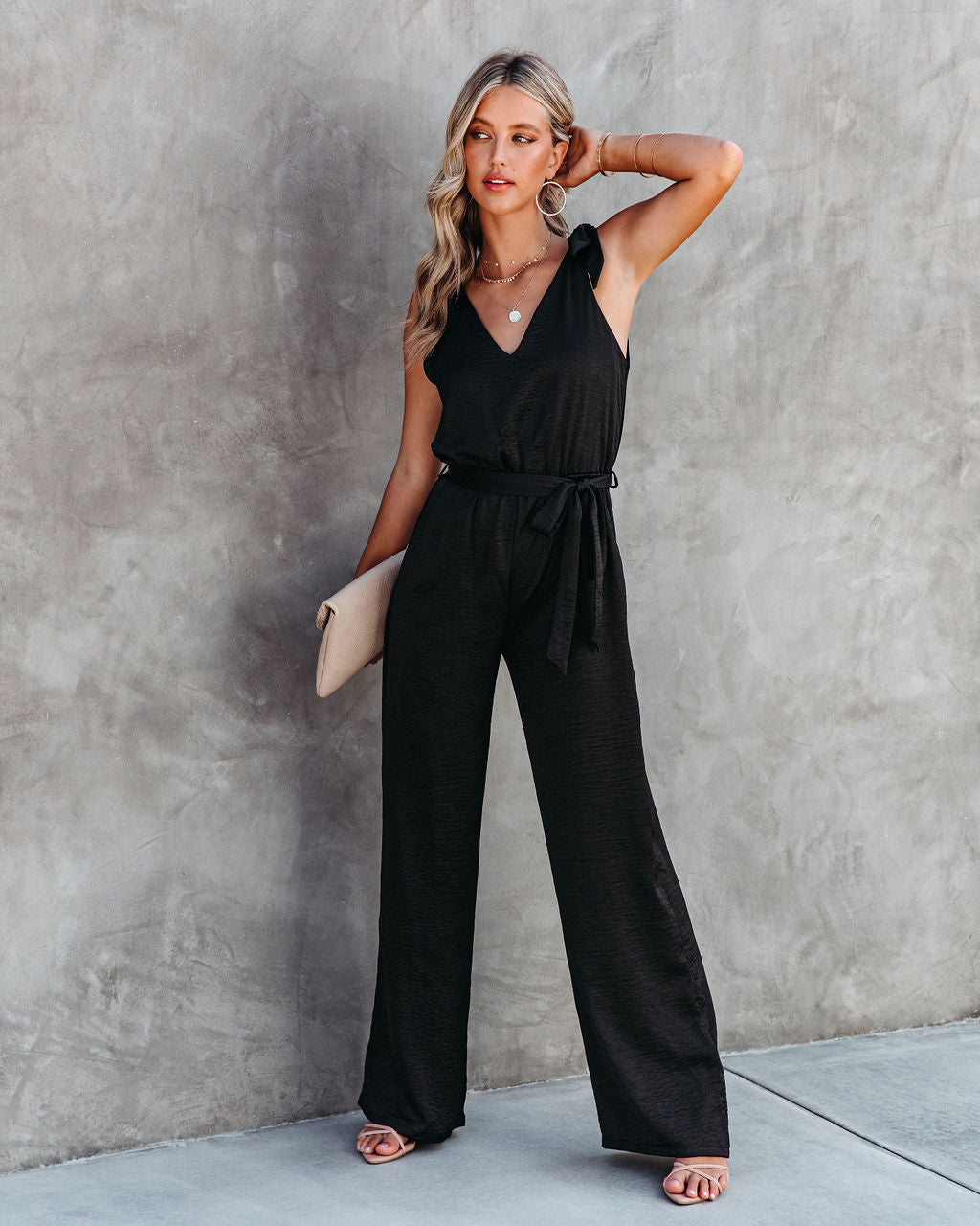 Adrienne Satin-Jumpsuit mit Taschen - Schwarz 