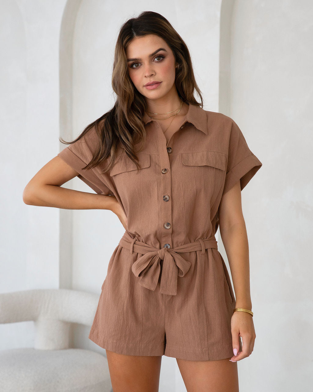 Adventure Seeking Cotton Utility Romper - Dark Taupe