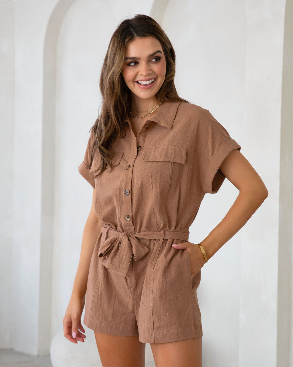 Adventure Seeking Cotton Utility Romper - Dark Taupe