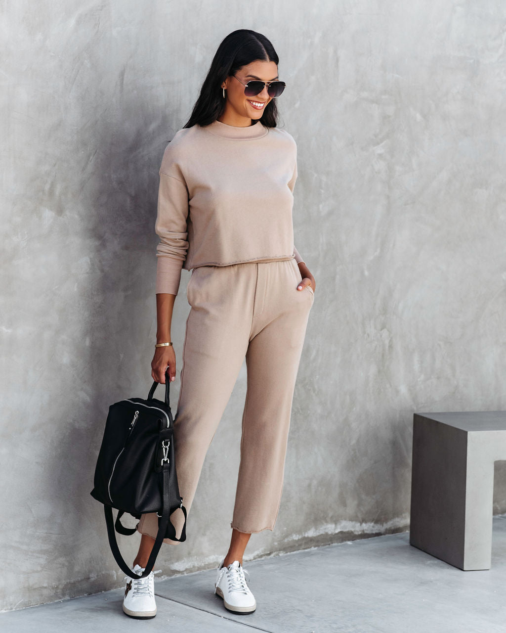 Airport Glam Cotton High Rise Pocketed Pants - Camel