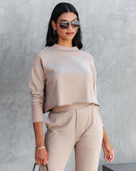 Airport Glam Cotton Mock Neck Long Sleeve Top - Camel