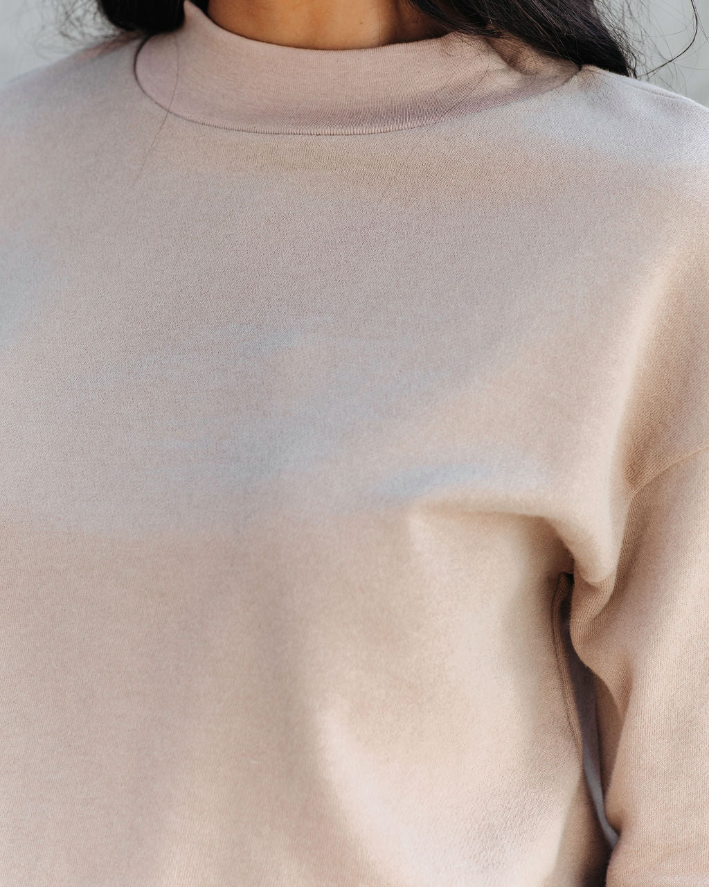 Airport Glam Cotton Mock Neck Long Sleeve Top - Camel