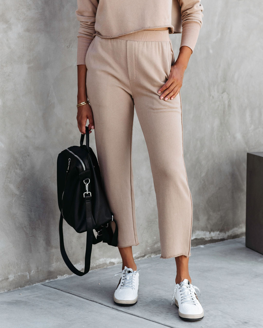 Airport Glam Cotton High Rise Pocketed Pants - Camel