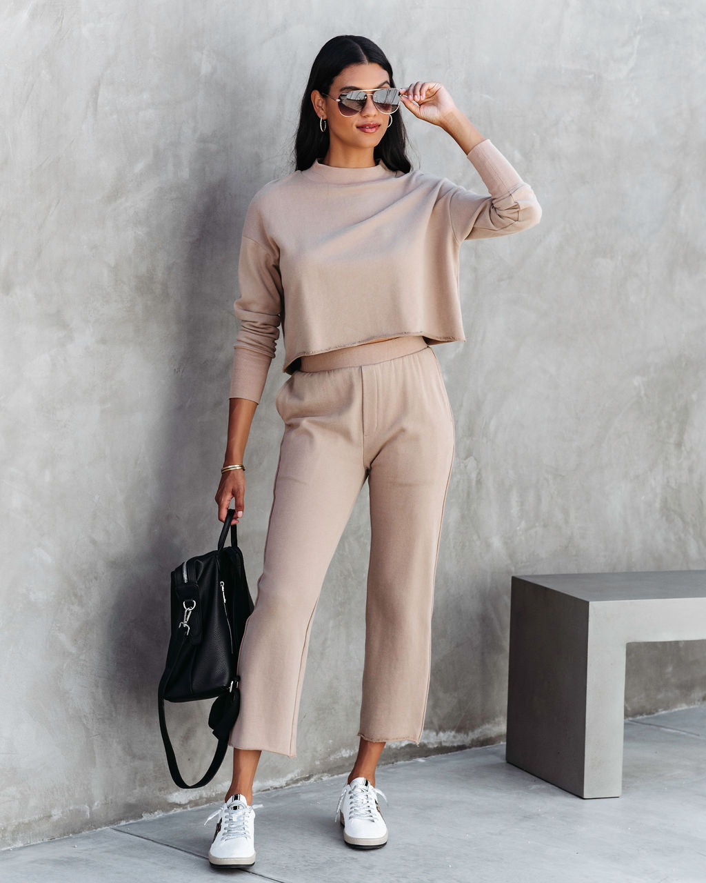 Airport Glam Cotton High Rise Pocketed Pants - Camel