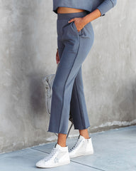 Airport Glam Cotton High Rise Pocketed Pants - Grey Blue