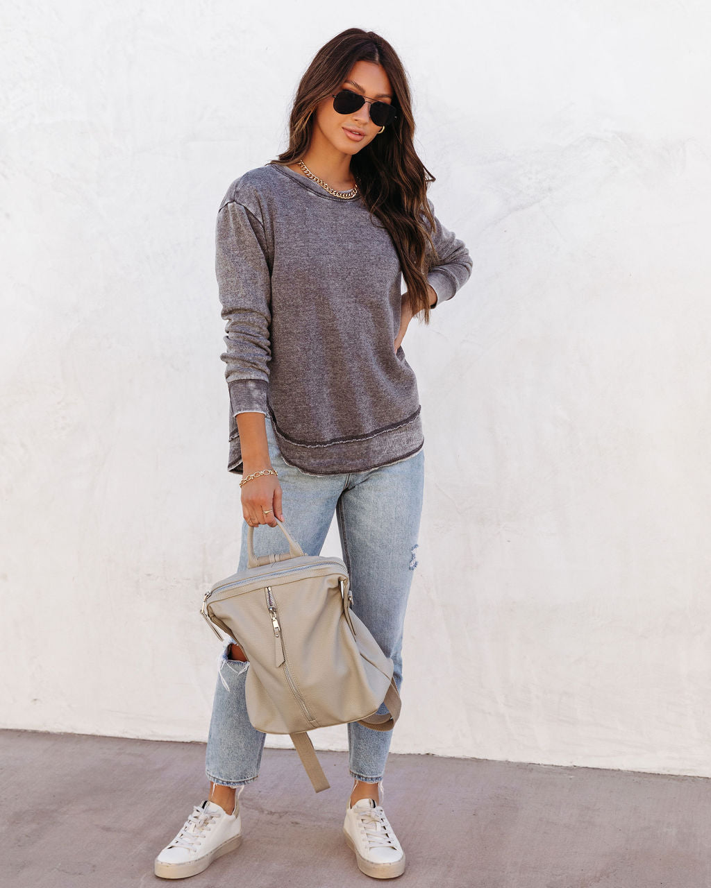 Al Fresco Cotton Blend Knit Pullover - Grey