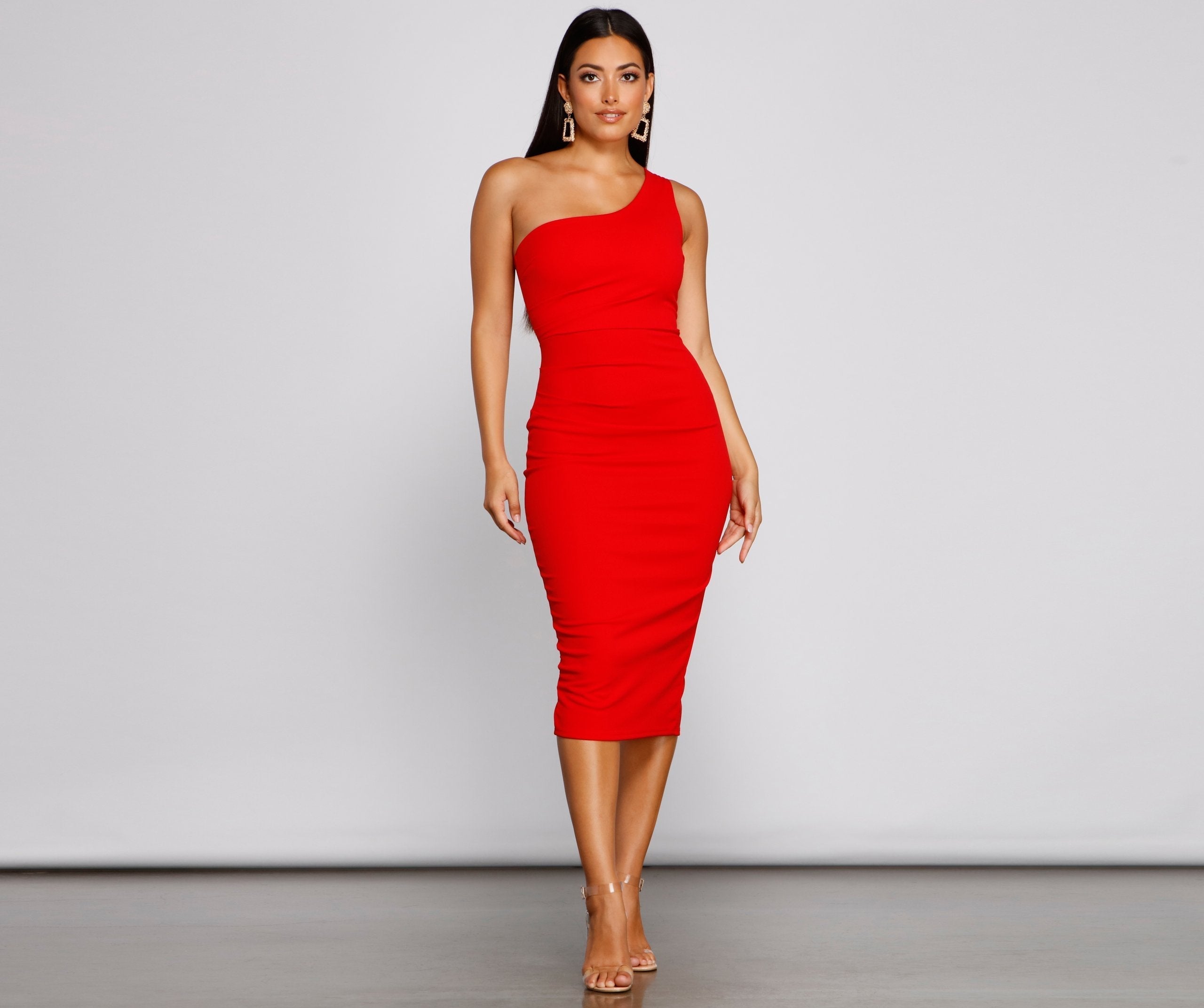 Alessandra Formal One Shoulder Midi Dress Oshnow