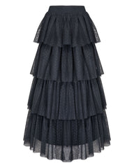 Alessia Tiered Tulle Midi Skirt - Black