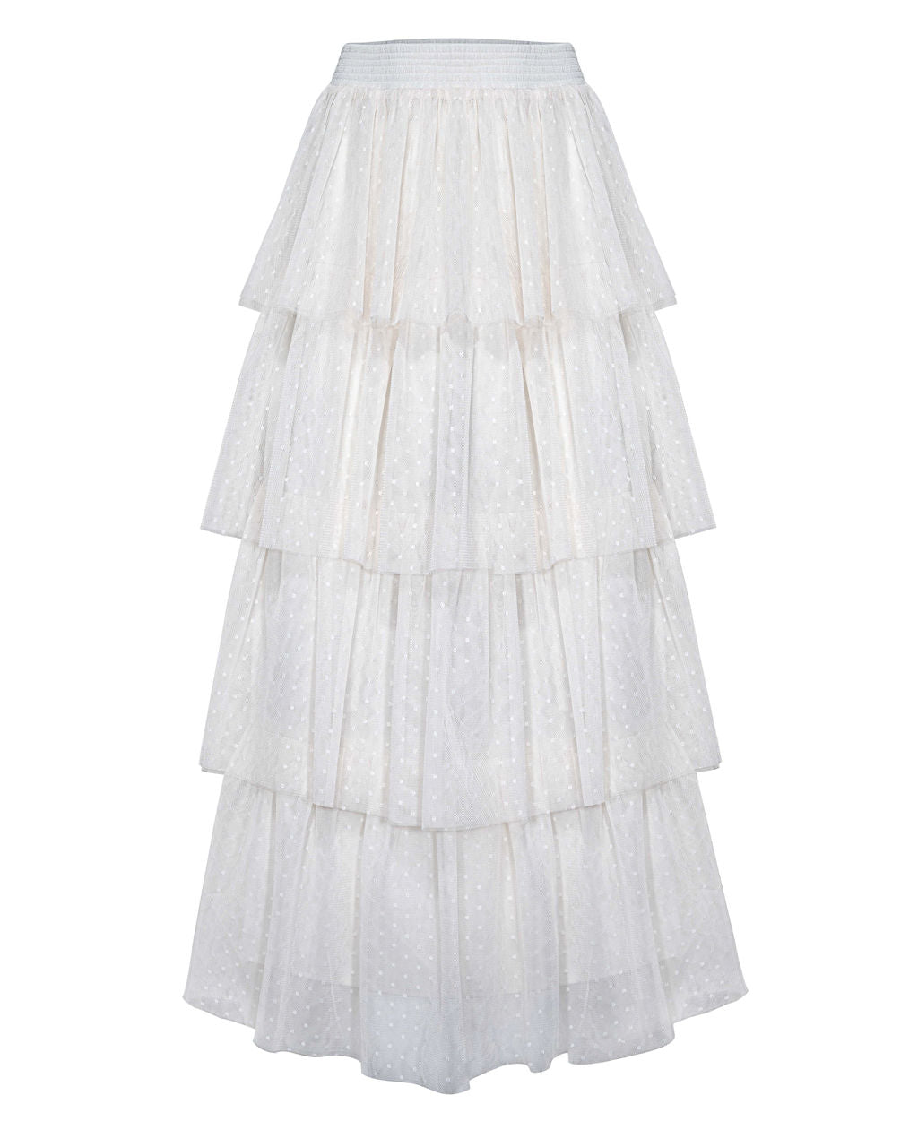 Alessia Tiered Tulle Midi Skirt - Ivory