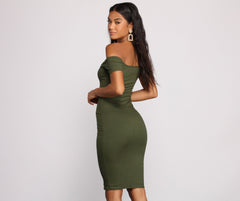 All Buttoned Up Off The Shoulder Midi Dress Oshnow