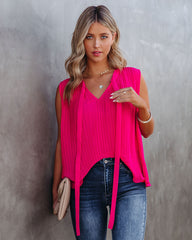 All That Matters Pleated Sleeveless Blouse - Hot Pink Oshnow