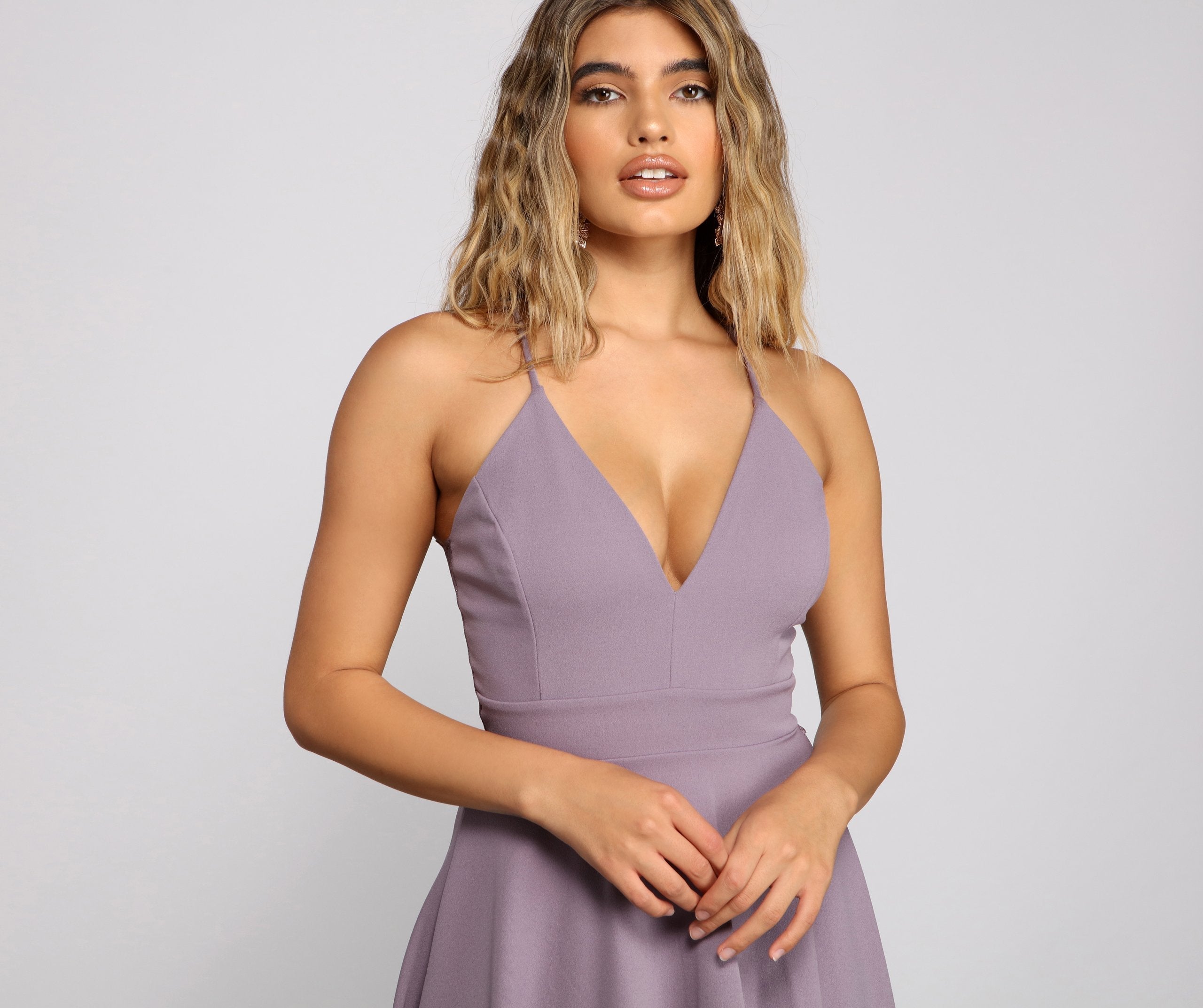 Alluring In Crepe High-Low Skater Dress Oshnow