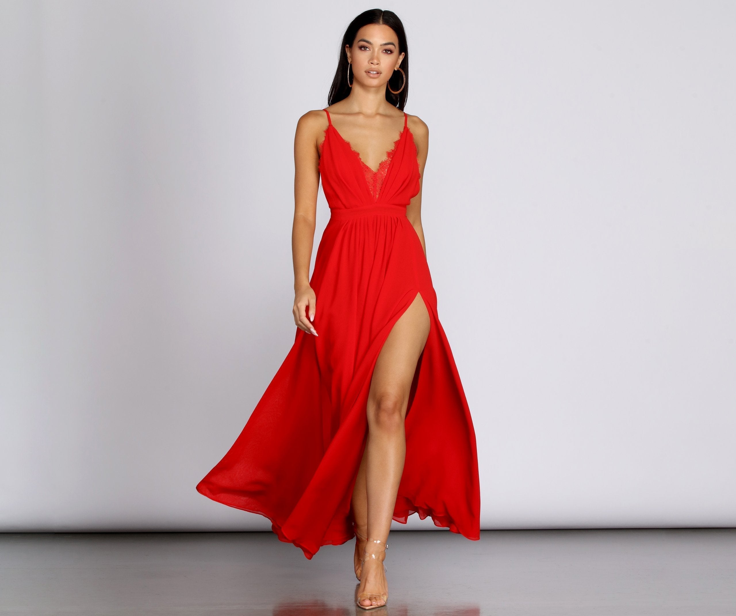 Angelique Formal High Slit Lace Dress – Oshnow
