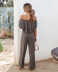 Antonella – Schulterfreier Jumpsuit mit Taschen – Anthrazit 