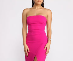 April Front Slit Strapless Crepe Dress Oshnow