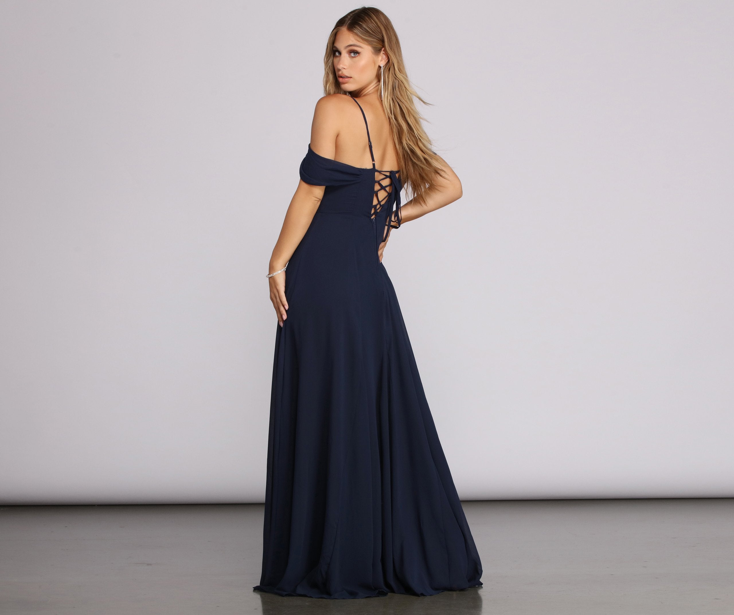 Arianne Lattice Back Chiffon Gown Oshnow