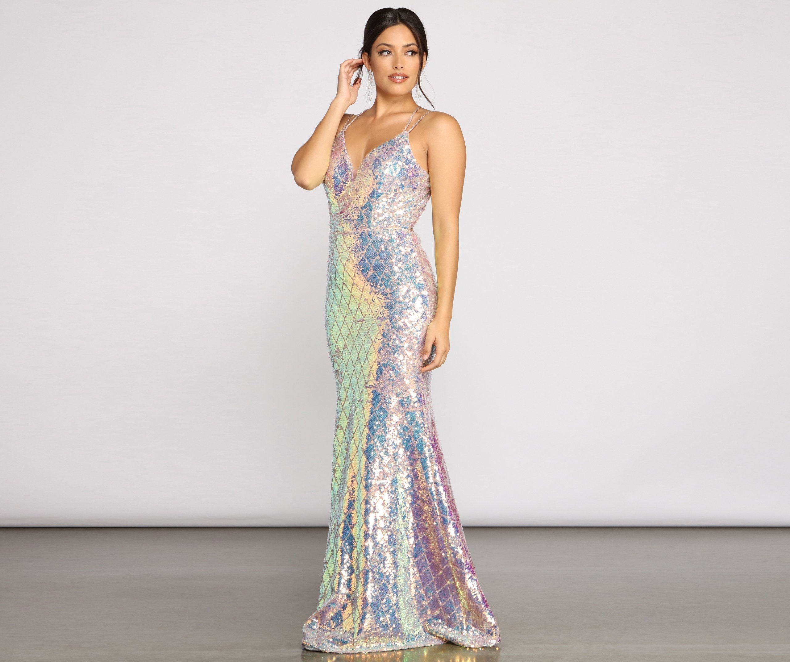 Ariel Formal Iridescent Sequin Dress Oshnow