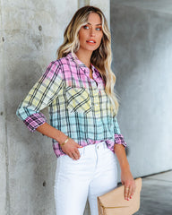 Arty Cotton Tie Dye Plaid Button Down Top Oshnow