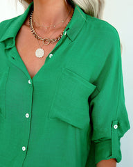 Asana Woven Button Down Top - Green Oshnow