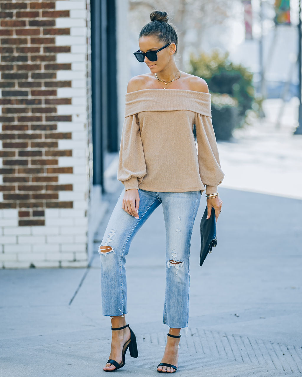 Ashby Off The Shoulder Knit Top - Maple Oshnow