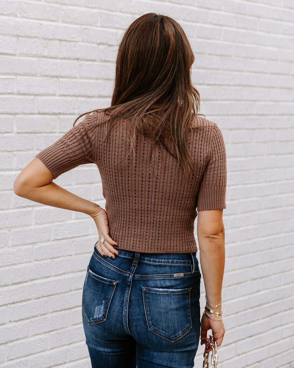 Ashtyn Cotton Blend Crop Turtleneck Top - Mocha Oshnow