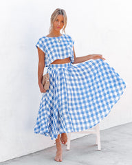 Athina Cotton Blend Gingham Crop Top - Blue Oshnow