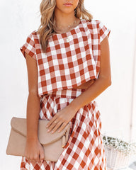 Athina Cotton Blend Gingham Crop Top - Rust Oshnow