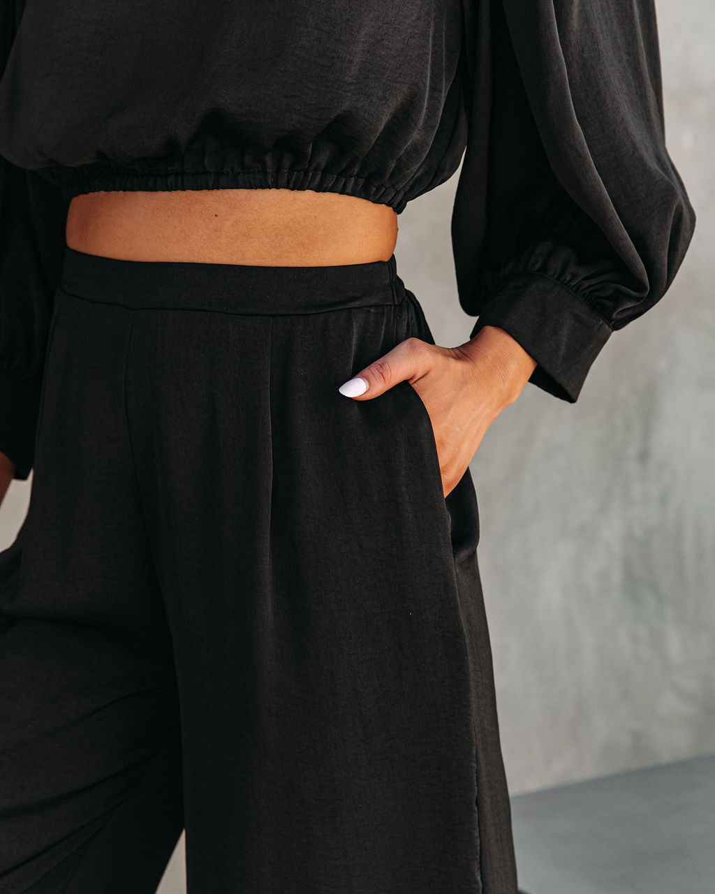 Attention Please Pocketed Wide Leg Pants - Black