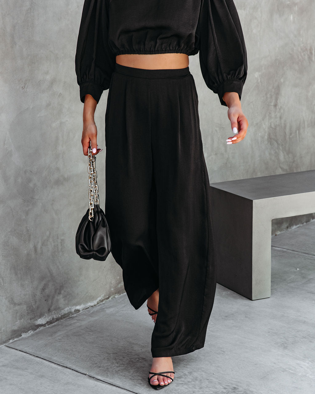 Attention Please Pocketed Wide Leg Pants - Black