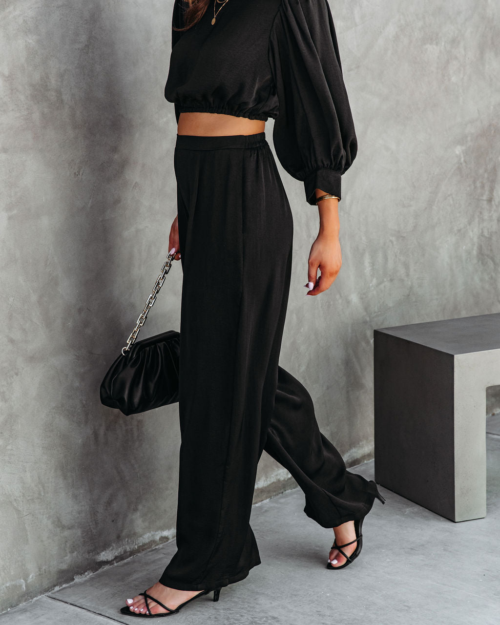 Attention Please Pocketed Wide Leg Pants - Black