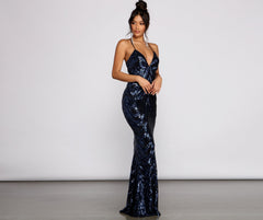 Aubrie Formal Sequin Scroll Dress Oshnow