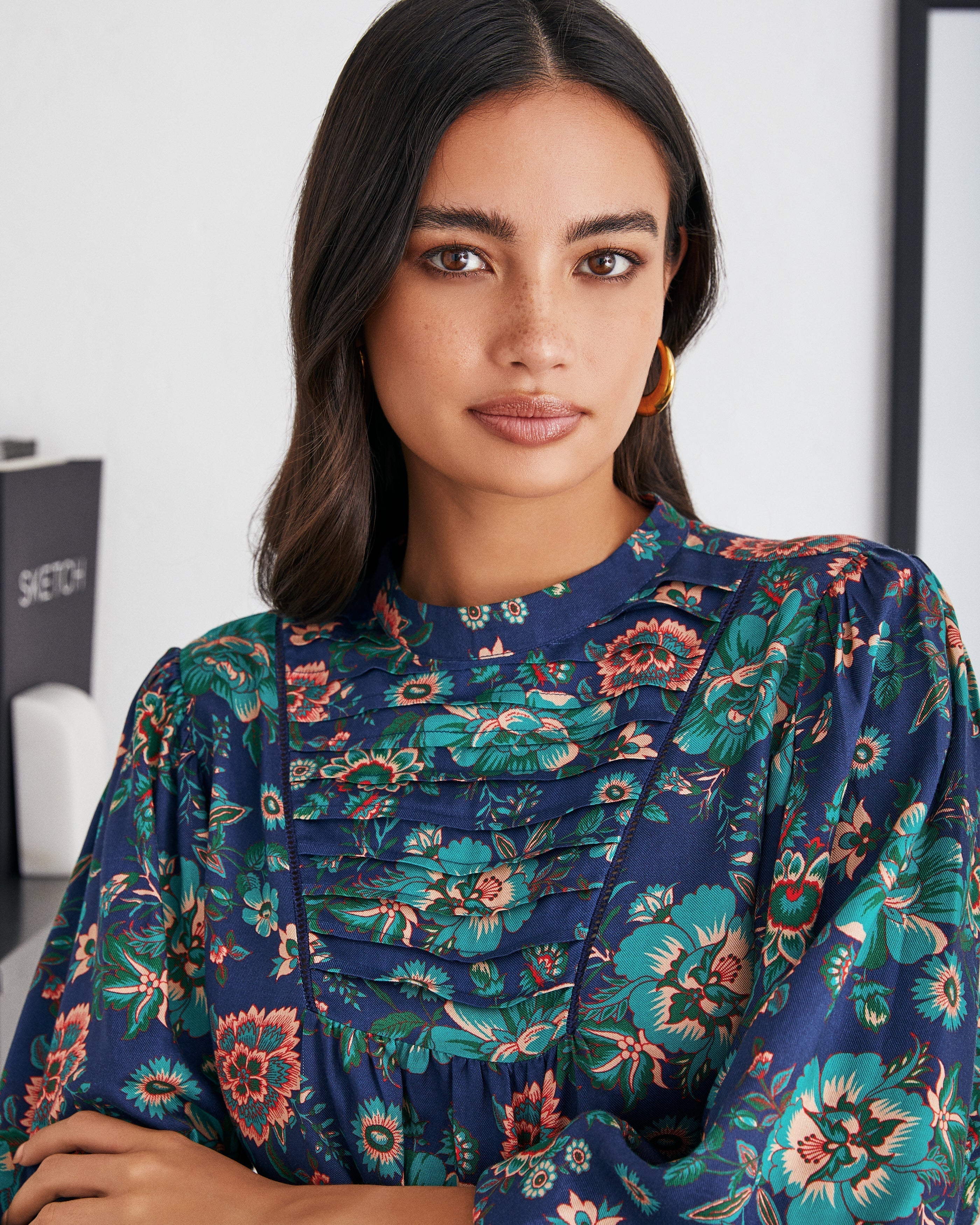 Auden Floral Pintuck Blouse Oshnow