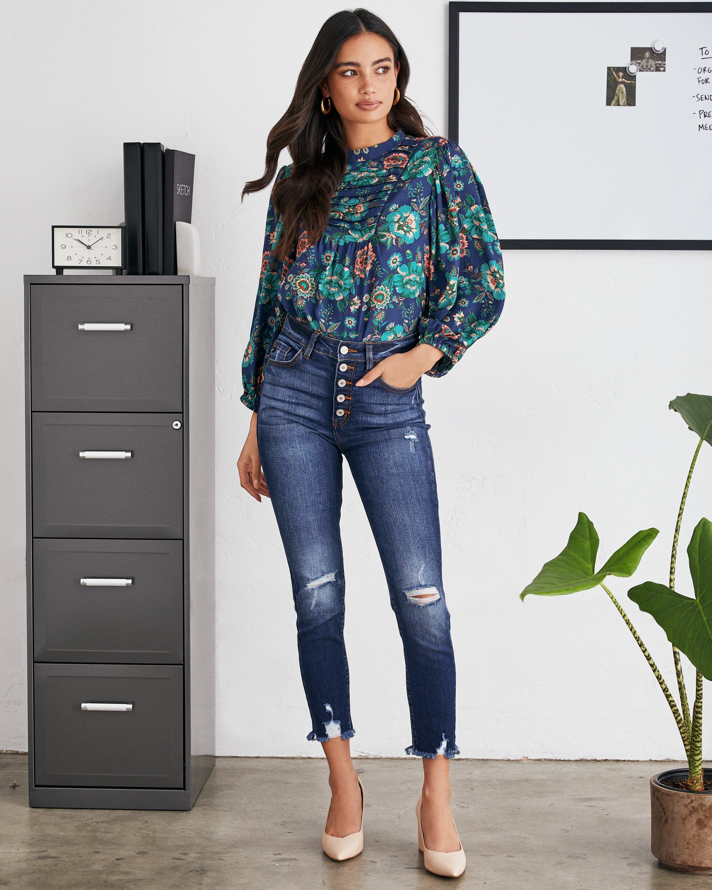 Auden Floral Pintuck Blouse Oshnow