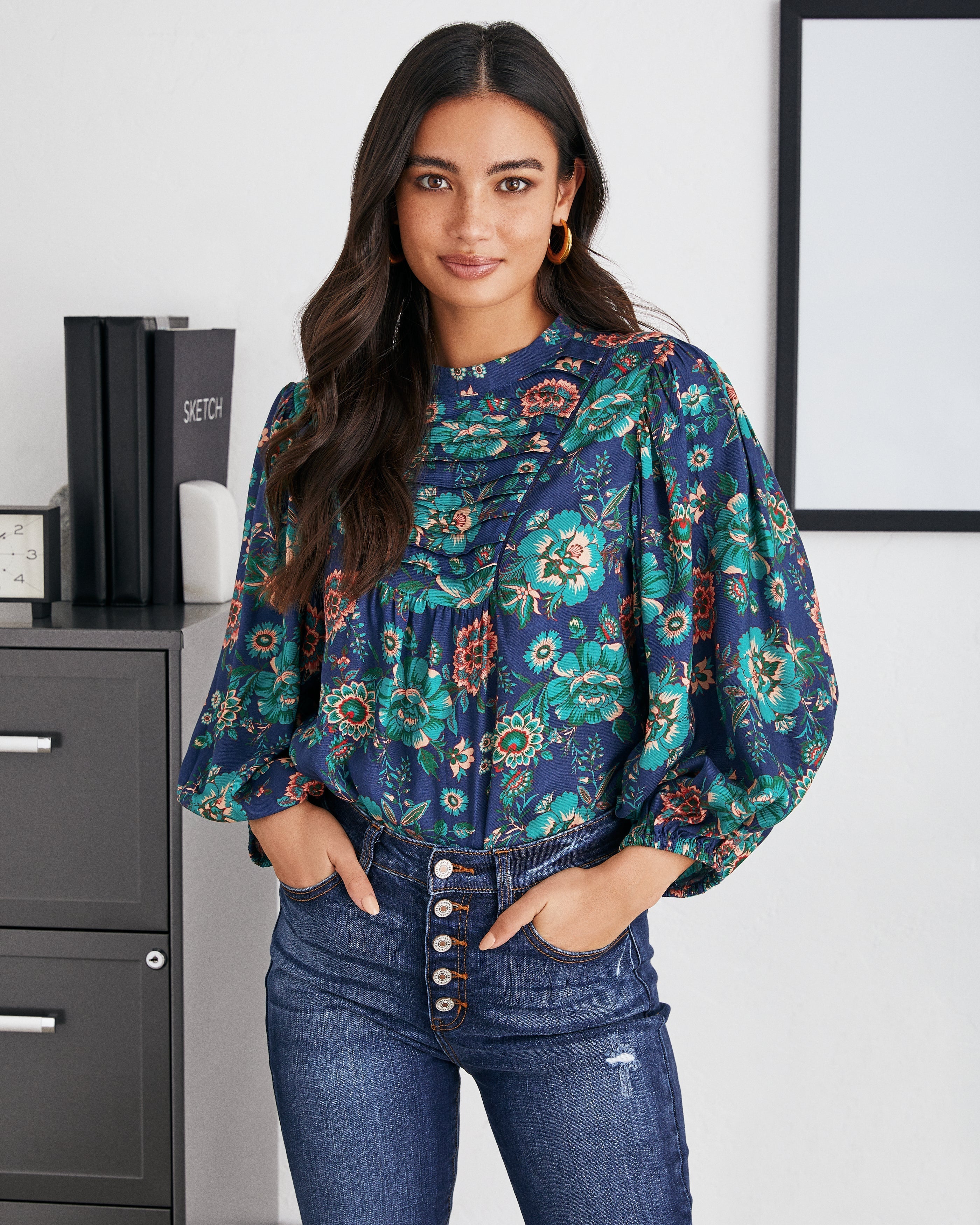 Auden Floral Pintuck Blouse Oshnow