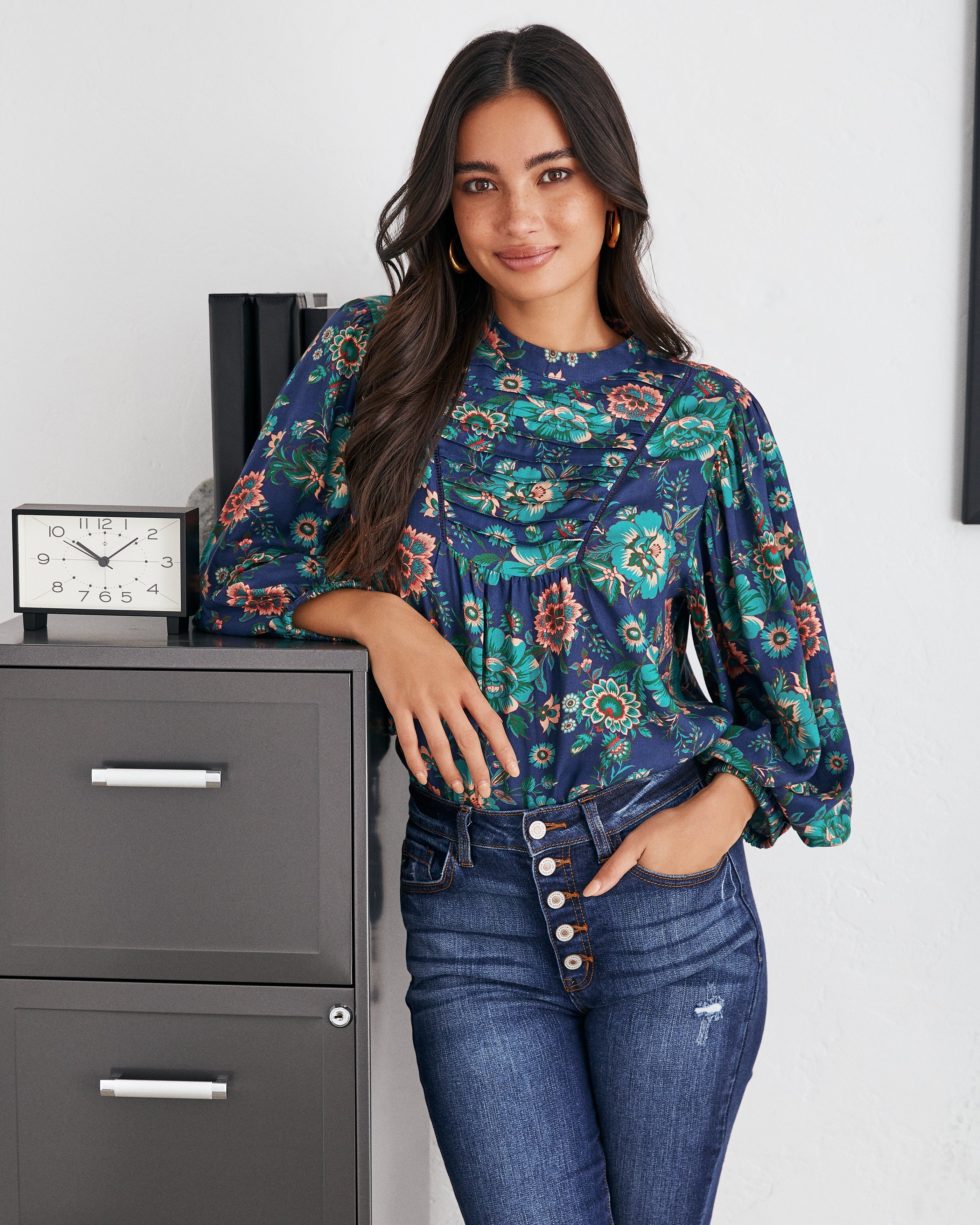 Auden Floral Pintuck Blouse Oshnow