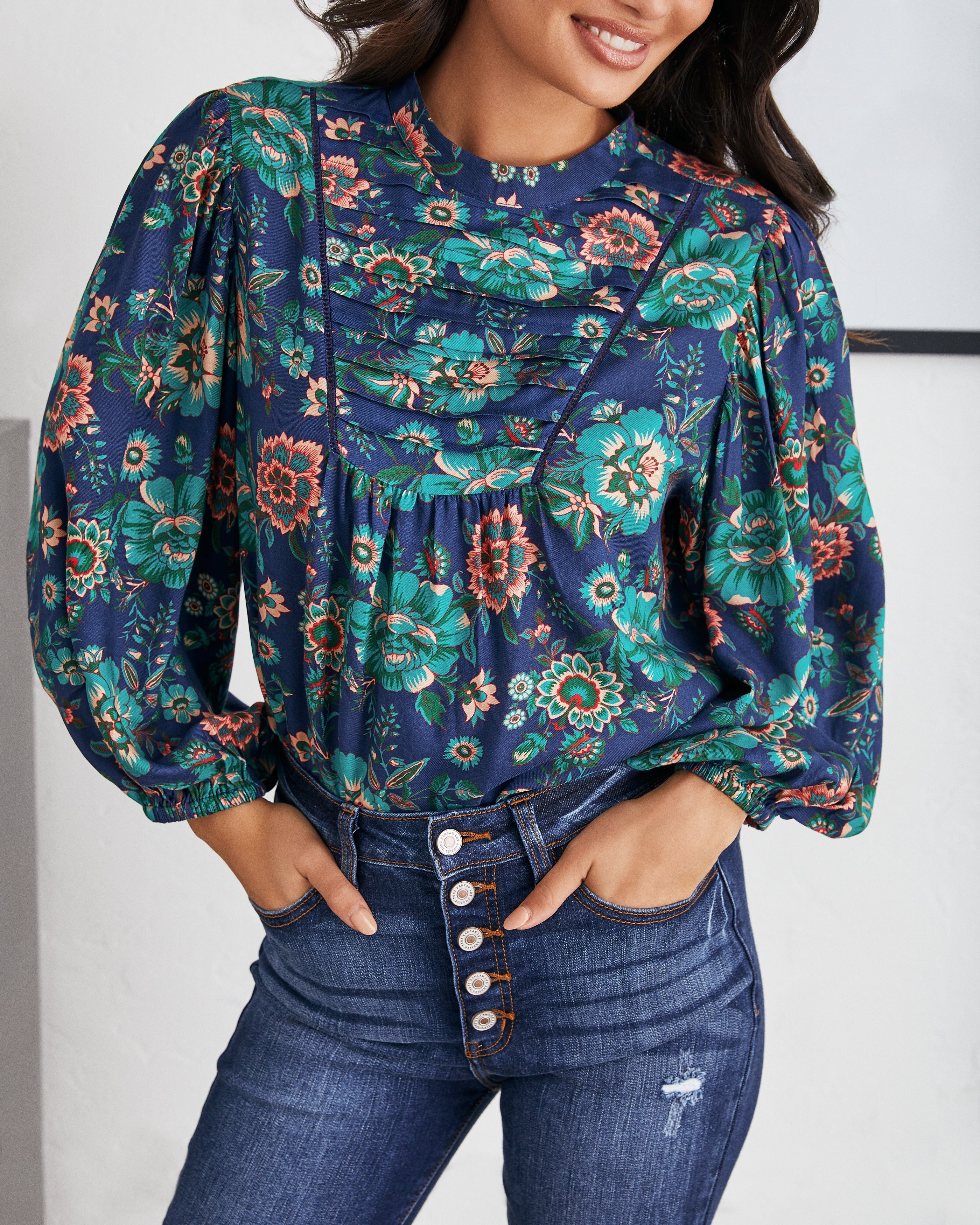 Auden Floral Pintuck Blouse Oshnow