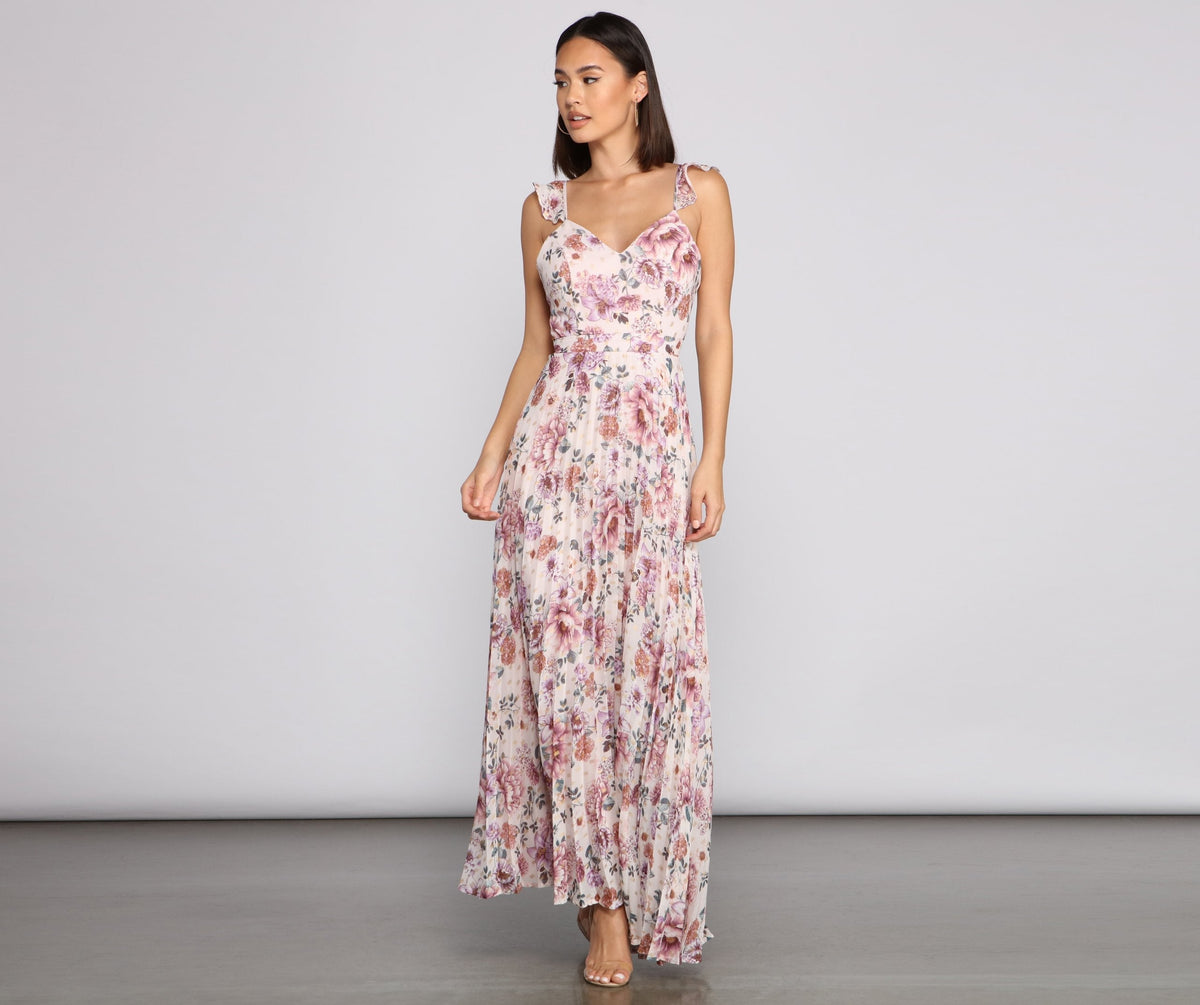 Ava Formal Floral Pleated Dress Oshnow