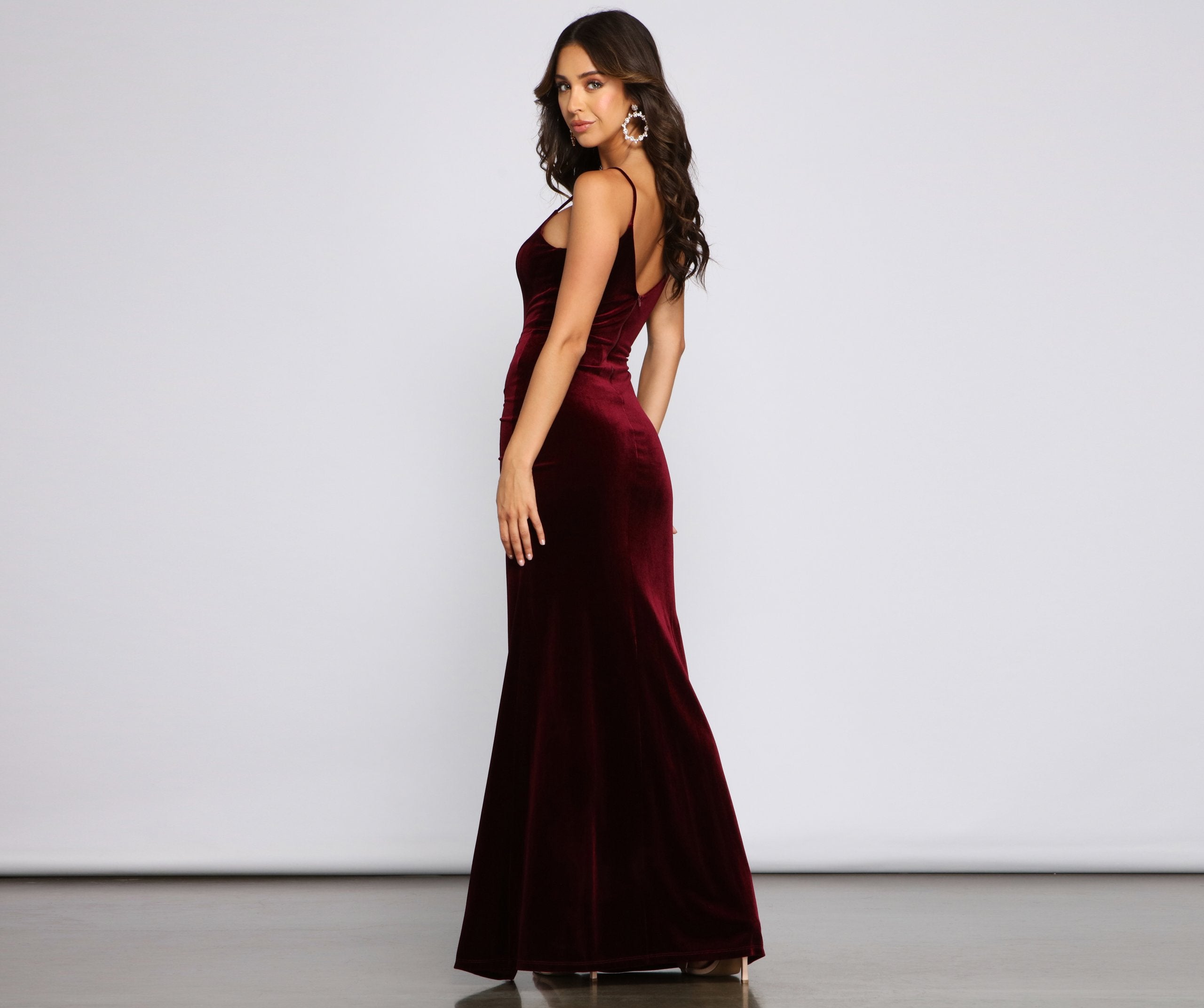 Ava Ruched Velvet Mermaid Dress Oshnow