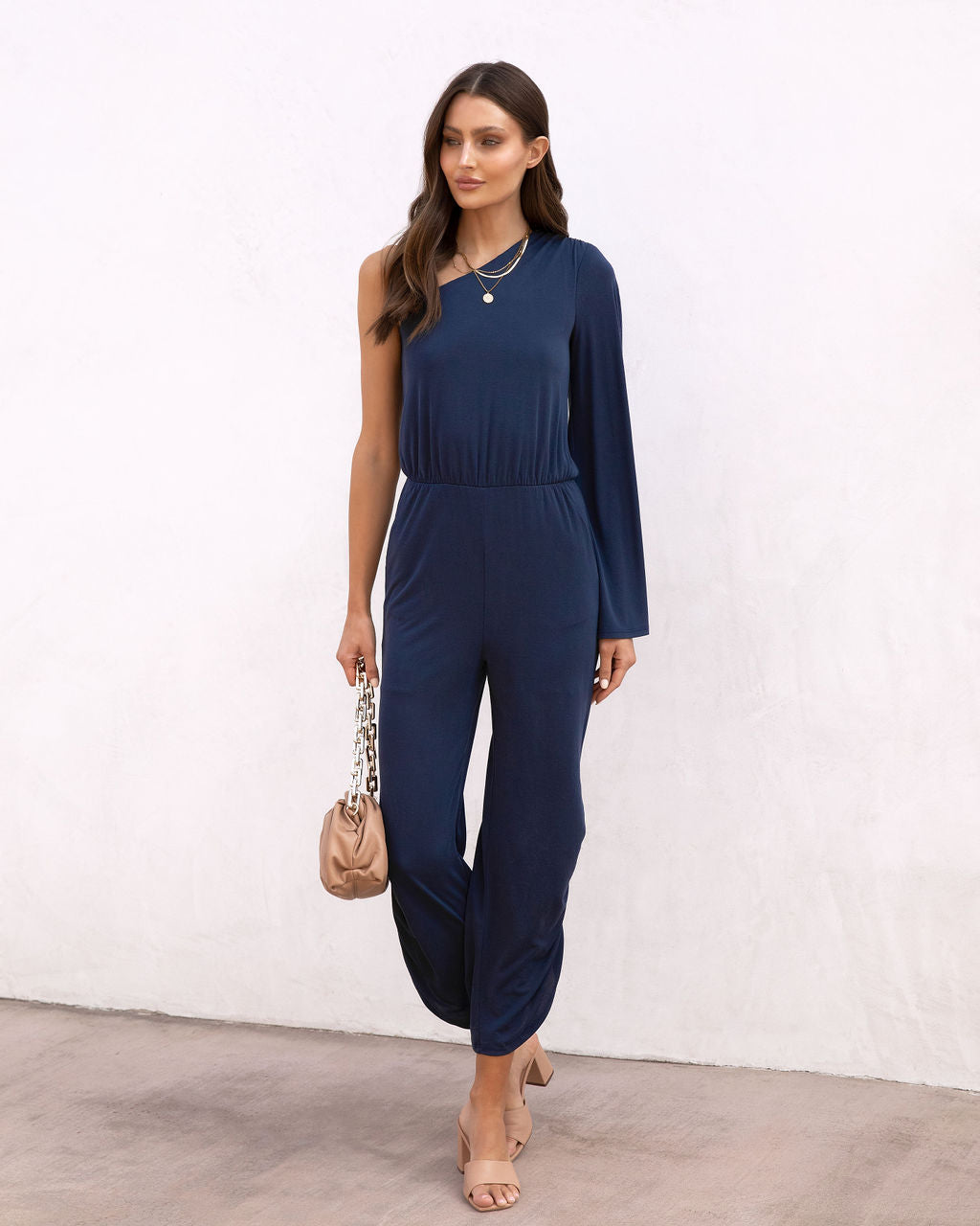 Avery One-Shoulder-Jumpsuit mit Taschen - Marineblau 