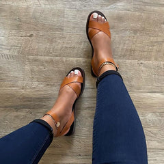 Cross Strap Classic Leather Sandals